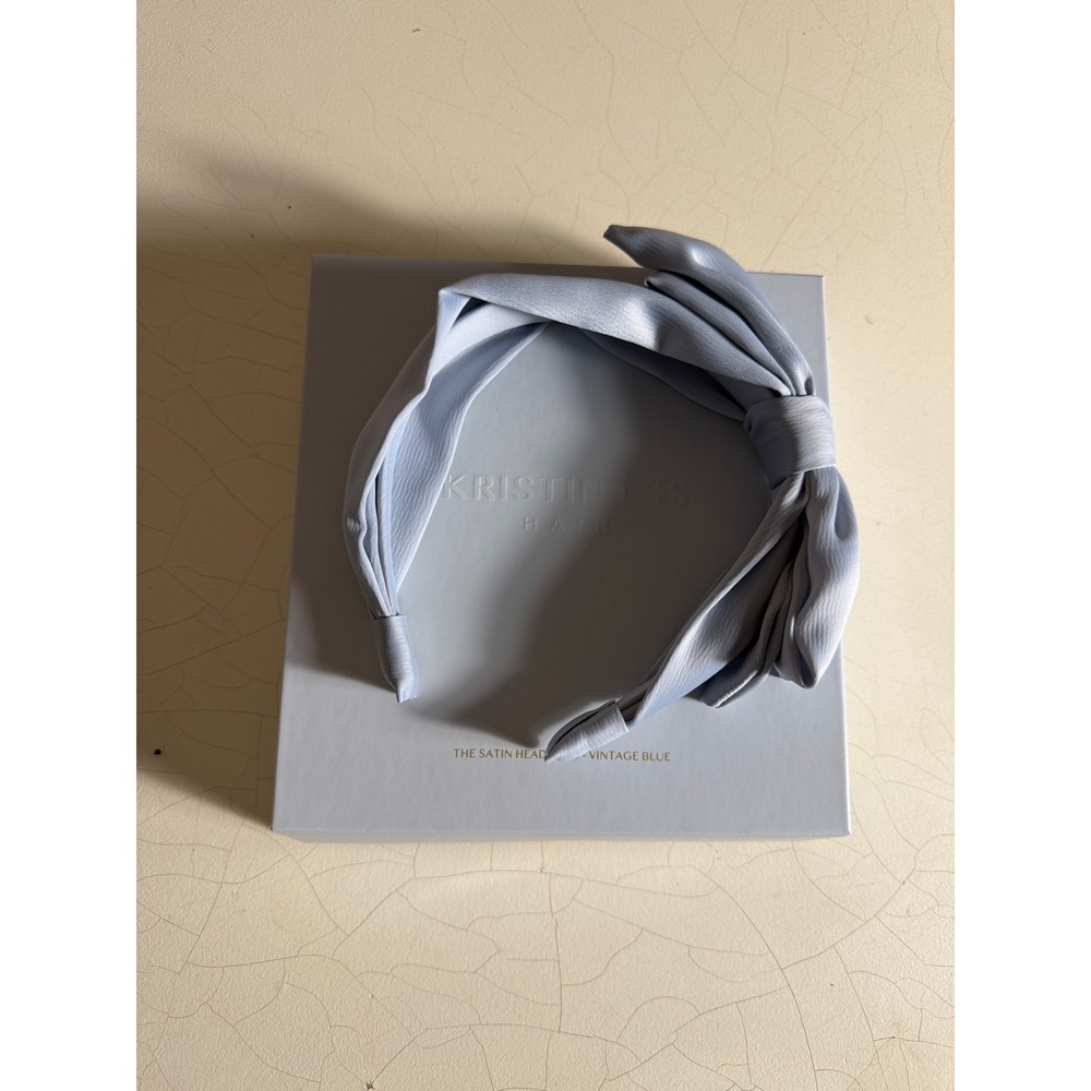 Kristin Ess The Satin Headband Vintage Blue Knotted Bow Hair Accessory Top Knot